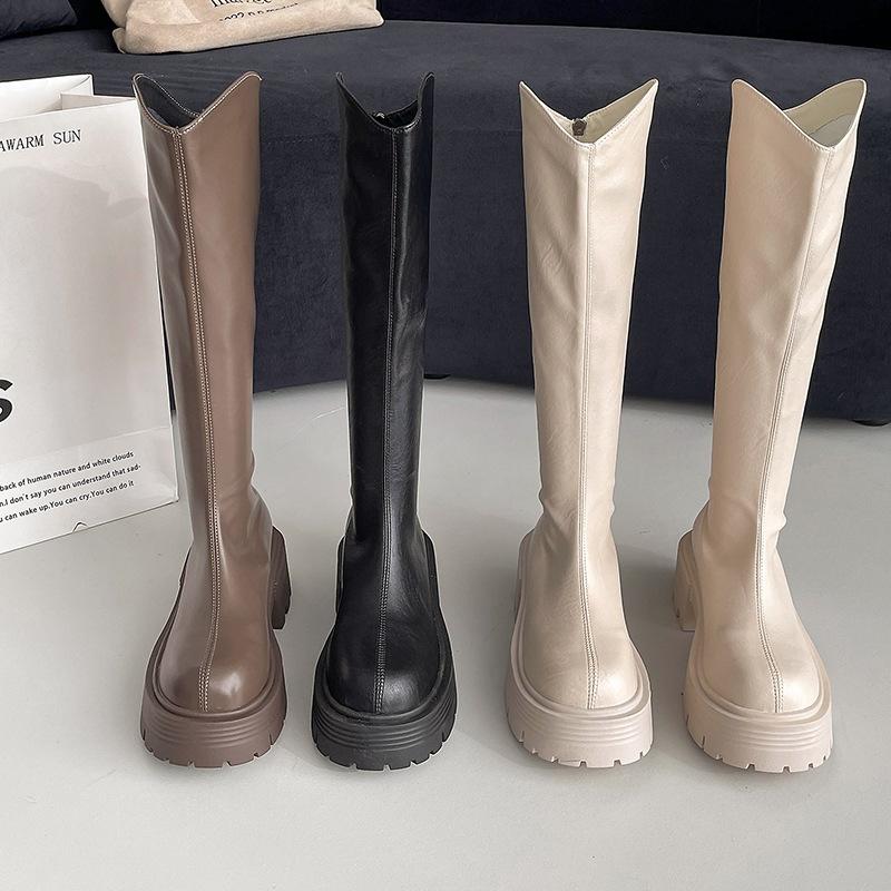 Модные универсальные ботильоны на толстой подошве, женские облегающие ботинки на высоком каблуке, на платформе, с круглым носком и толстым каблуком, женские ботинки-рыцари