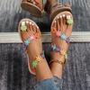 Fashion 2025 Summer Women Sandals Sweet Boho Pearl Decoration Sandals Leather Flats Plus Size Women Beach Sand Holiday Shoes Zapatos