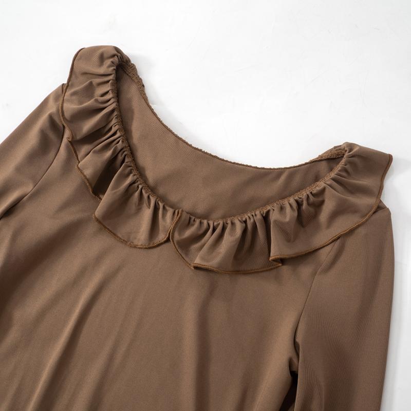 European and American Women's Pure Color Lace Sweet Trumpet Long Sleeved Slim Fit Dress