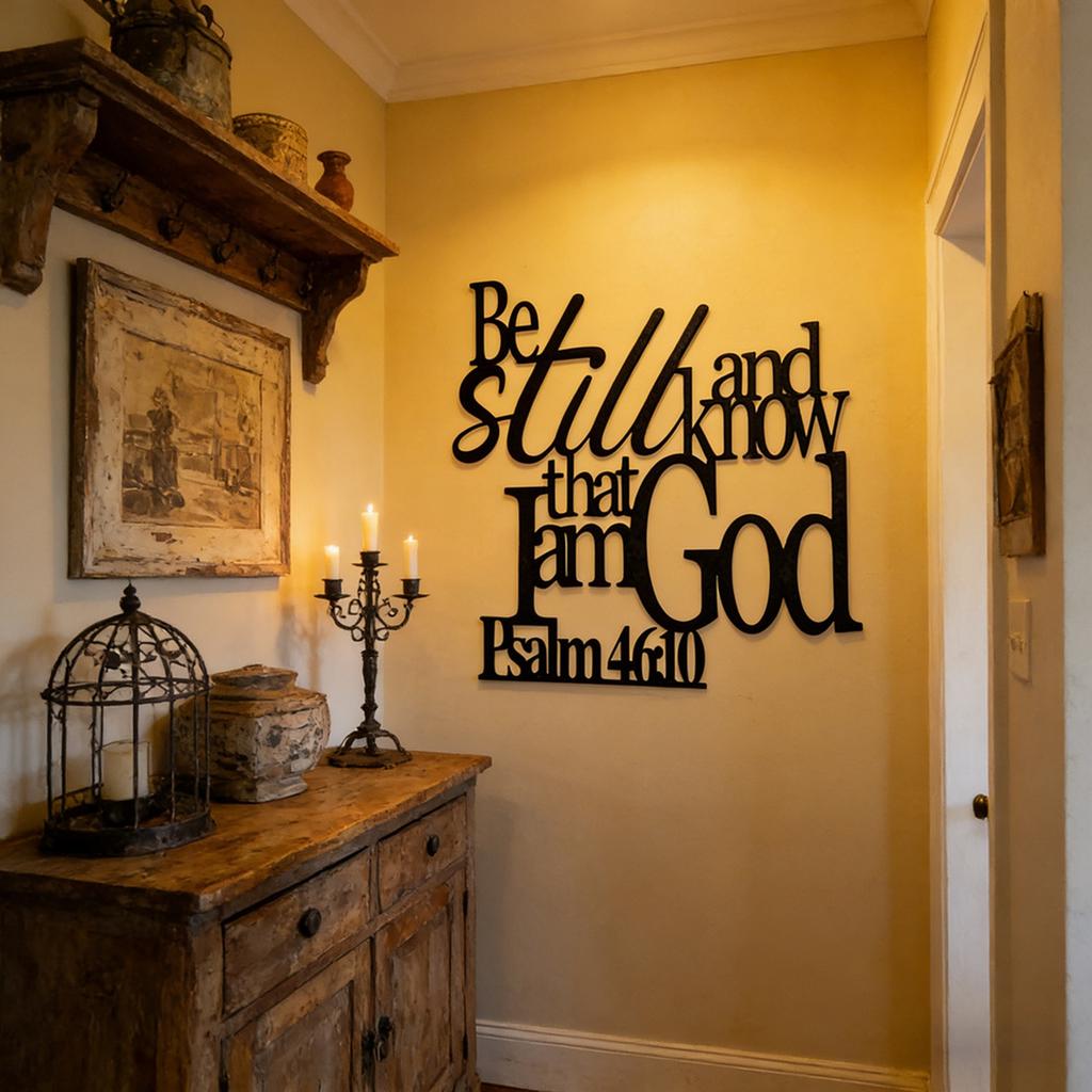 Decorative Metal Wall Art Psalm 46 10 Inspirational Quote Iron Typography Home Wall Decor Minimalist Style Religious Scripture Design