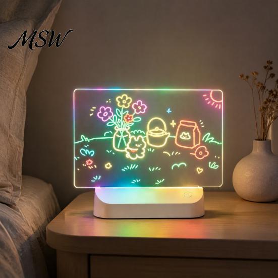 Lighted Dry Erase Board for Desk LED Drawing Kids, Rechargeable DIY Light Up Tablet with 7 Color Desktop Message Office Pens, Neon Glow Note