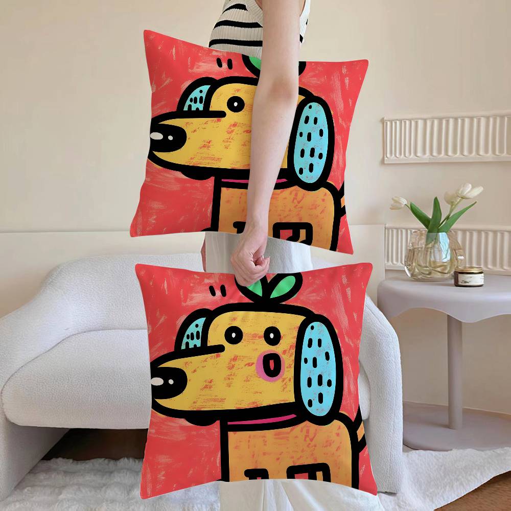 Cute Color Dogs Pillow Case Sofa and Living Room Decorative Cushion Covers Dust-proof and Mite-proof Invisible Zipper