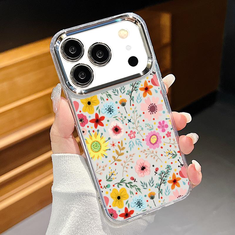 Чехол с узором из белых цветов для iPhone 17 Pro Max iPhone 16 15 14 13 Pro Max 11 17e 16e Покрытие Рамка для камеры Прозрачная Мягкая силиконовая задняя крышка