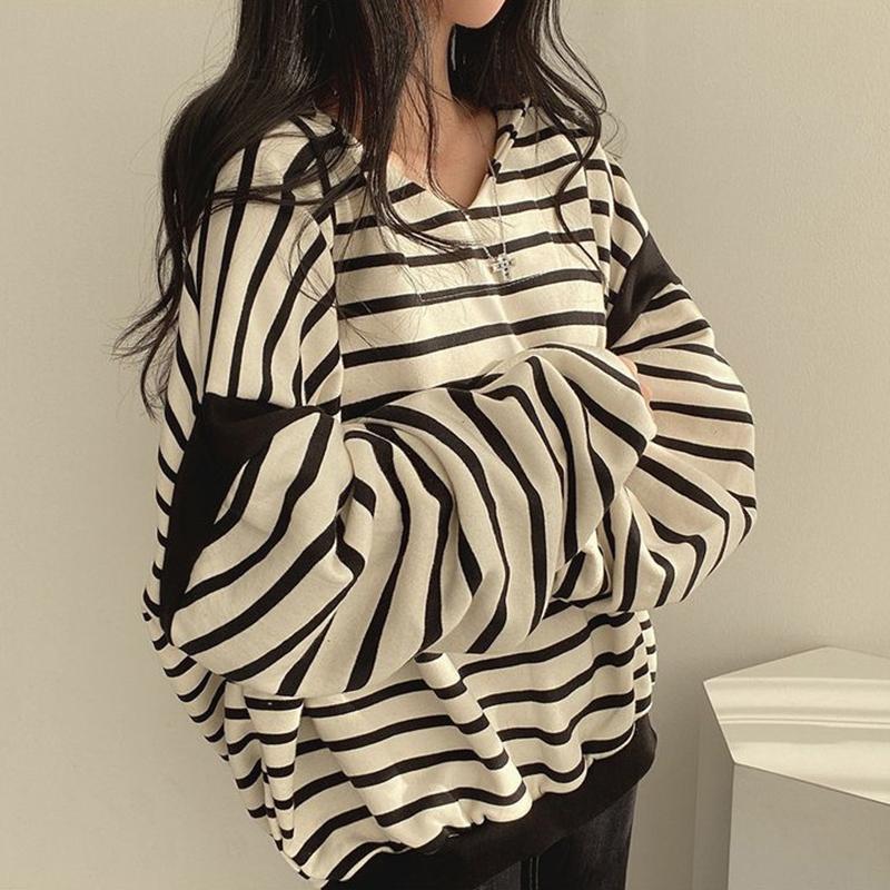 Striped Hoodie Casual Long Sleeve Sweatshirt Fashion Vintage Harajuku Oversized Hoodies