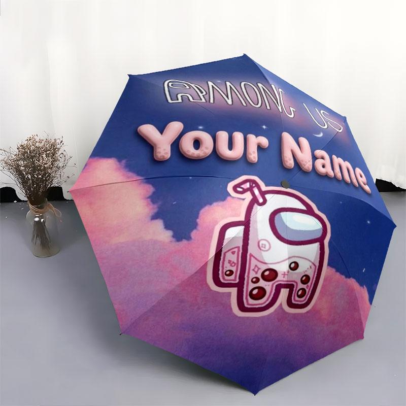 1 PC Automatic Folding Umbrella - Among Us Custom Name Pattern, Portable & Foldable Design with 8 Ribs, Christmas Birthday Gifts