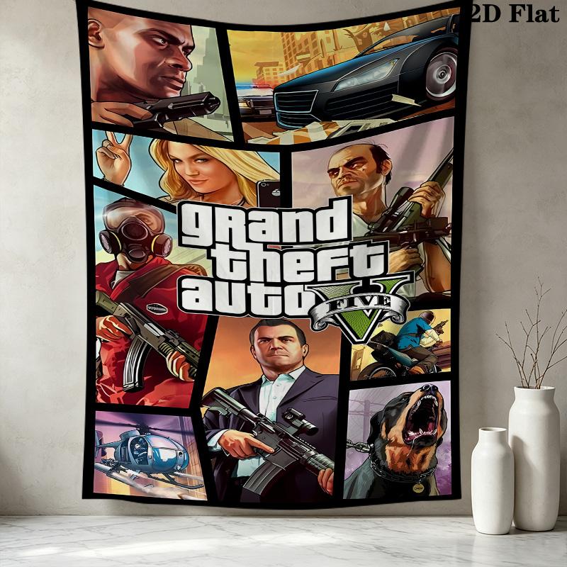 Настенный гобелен Grand Theft Auto Эстетичное настенное панно Печатная тканевая покрывало Декоративные гобелены Для спальни Гостиной Домашний декор