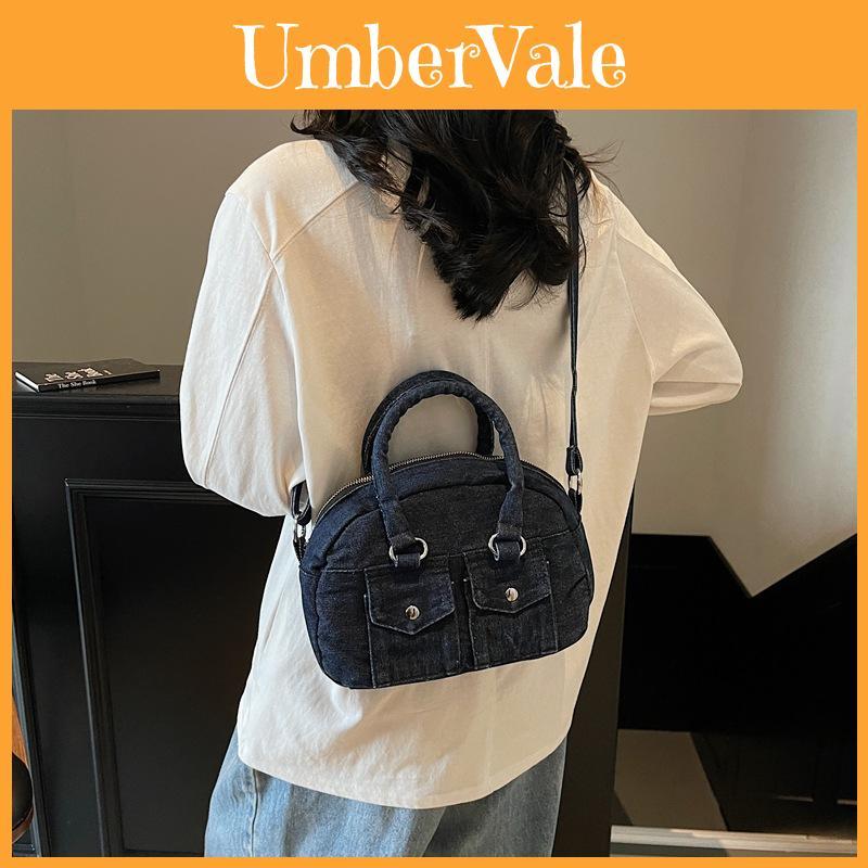 Retro Style Denim Shoulder Bag With Top Zipper And Cell Phone Pocket