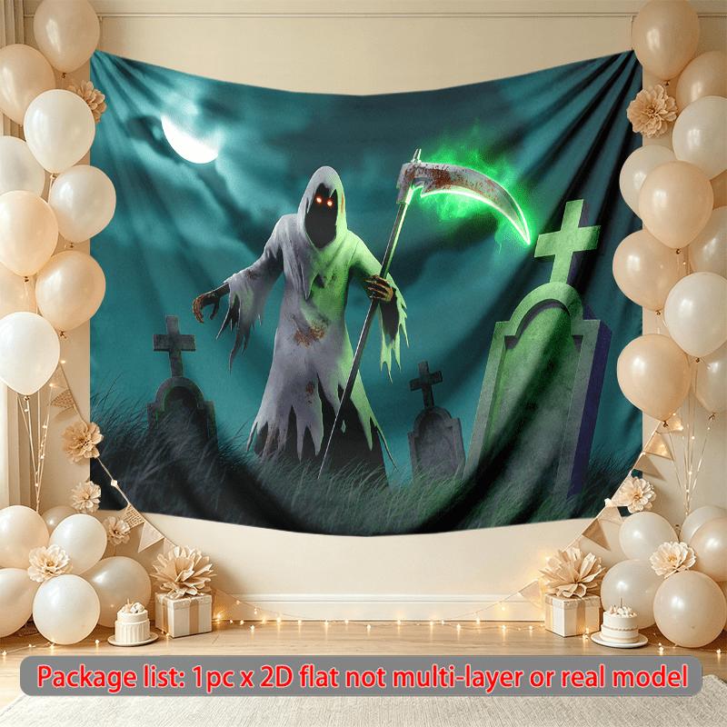 Home Wall Hanging Graveyard Happy Halloween Party Banner, Multicolor Polyester Backdrop for Celebration & Photos