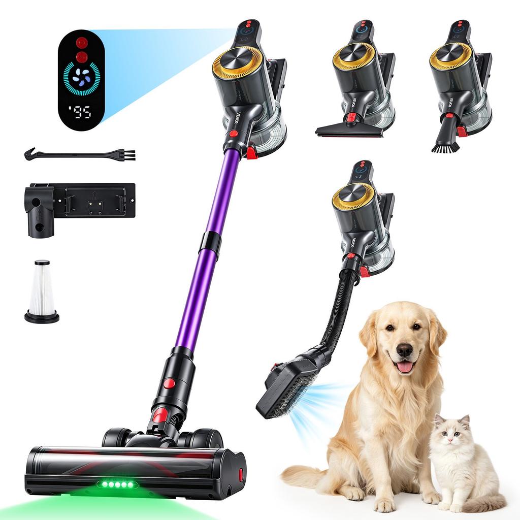 VEVOR Cordless Vacuum Cleaner 500W 50kPA Cordless Stick Vacuum Cleaner, For Home Hard Floor Carpet Pet Hair, 45-Min Runtime, Rechargeable