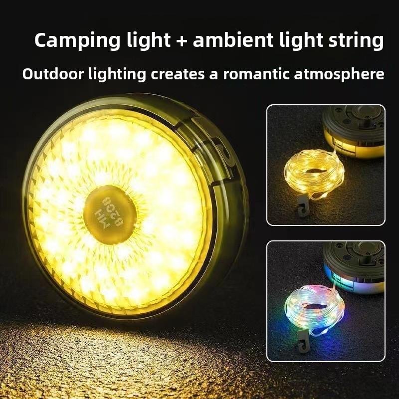 Multifunctional LED Camping String Light USB Charging Outdoor Long Battery Life Colorful Tent Ambient Light Tape Measure Storage Camping