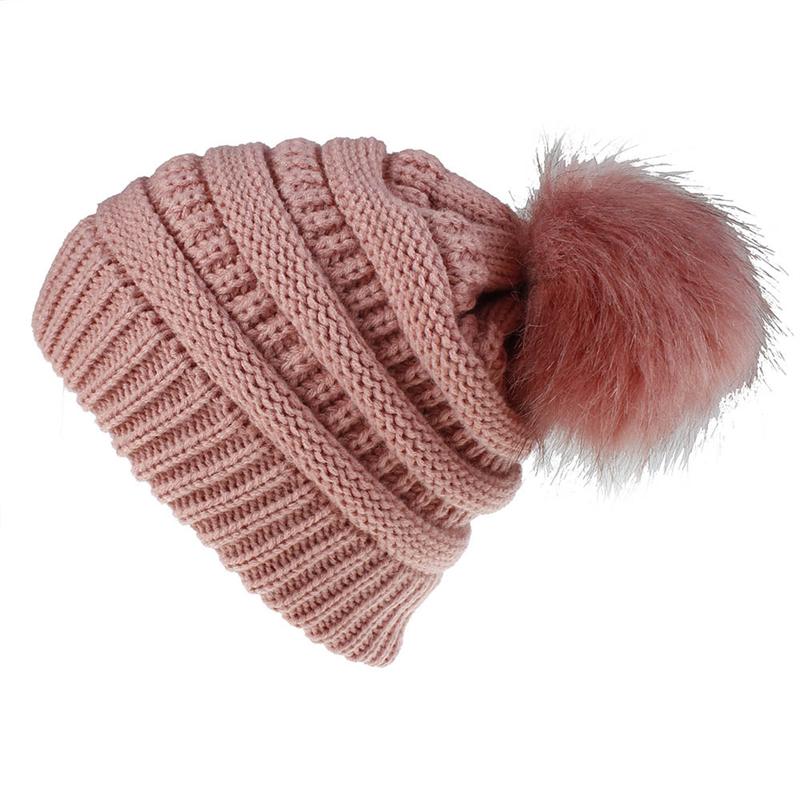 1Pc Fashion Winter Women Thick Warm Beanies Slouchy Pom Pom Beanie Cap Wool Knitted Hat