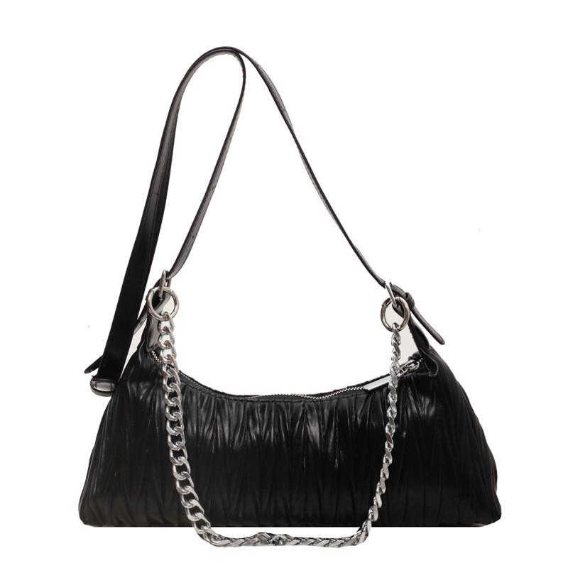 Stylish Korean Women's Pleated Shoulder Bag 2023 Trendy Pu Leather Chain Strap