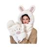 Women Hat Rabbit Ear Decor Thickened Warm 3 In 1 Hat Scarf Gloves Hiking Outings Shopping Winter Headwear