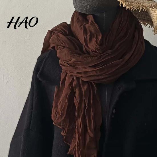 Unisex Scarf Women Solid Color Pleated Long Retro Autumn Vintage Inspired Winter Warm Soft Accessory