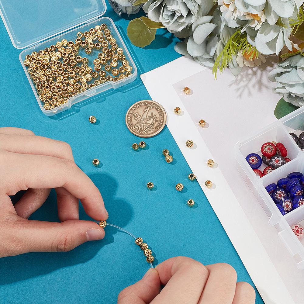 150Pcs Brass Spacer Beads, Long-Lasting Plated, Corrugated Round, Real 18K Gold Plated, 5x4mm, Hole: 2mm