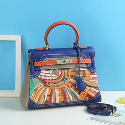 New Fashion Printed Graffiti Kai Bag Cartoon Pattern Genuine Leather Women's Bag Head Layer Leather Shoulder Cross Shoulder Handbag