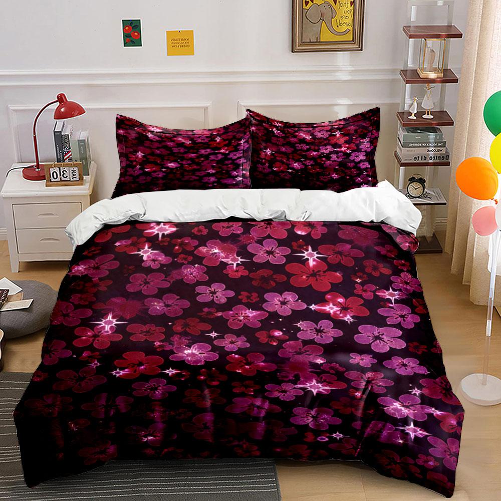 Pink and red flowers. Bedding sets Duvet cover sets Duvet covers Pillowcases(1 * Duvet Cover 2 * Pillowcases without duvet insert)