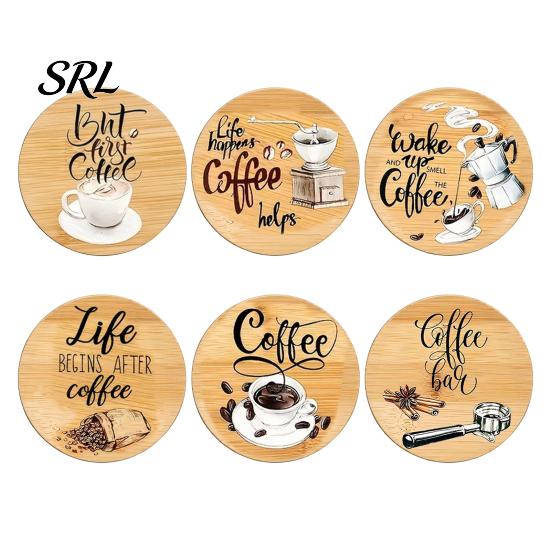 Heat Resistant Table Mat 6Pcs Wood Coasters for Drinks, Drink Mat, Anti-slip Round Eco Friendly Tableware Accessories Mats Dining Room, Coffee