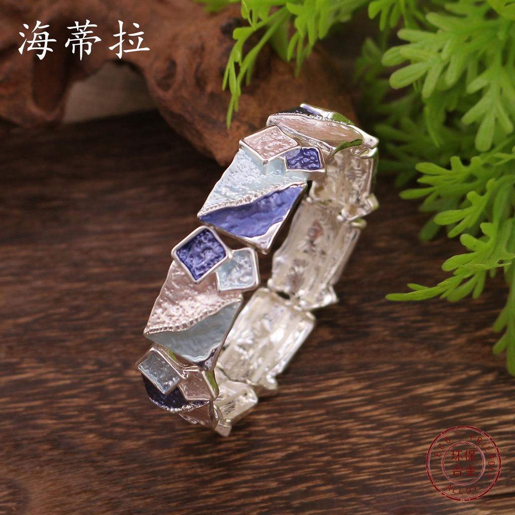 Новый эмалированный цветной квадратный геометрический эластичный браслет, женский простой и изысканный браслет из неровных квадратов