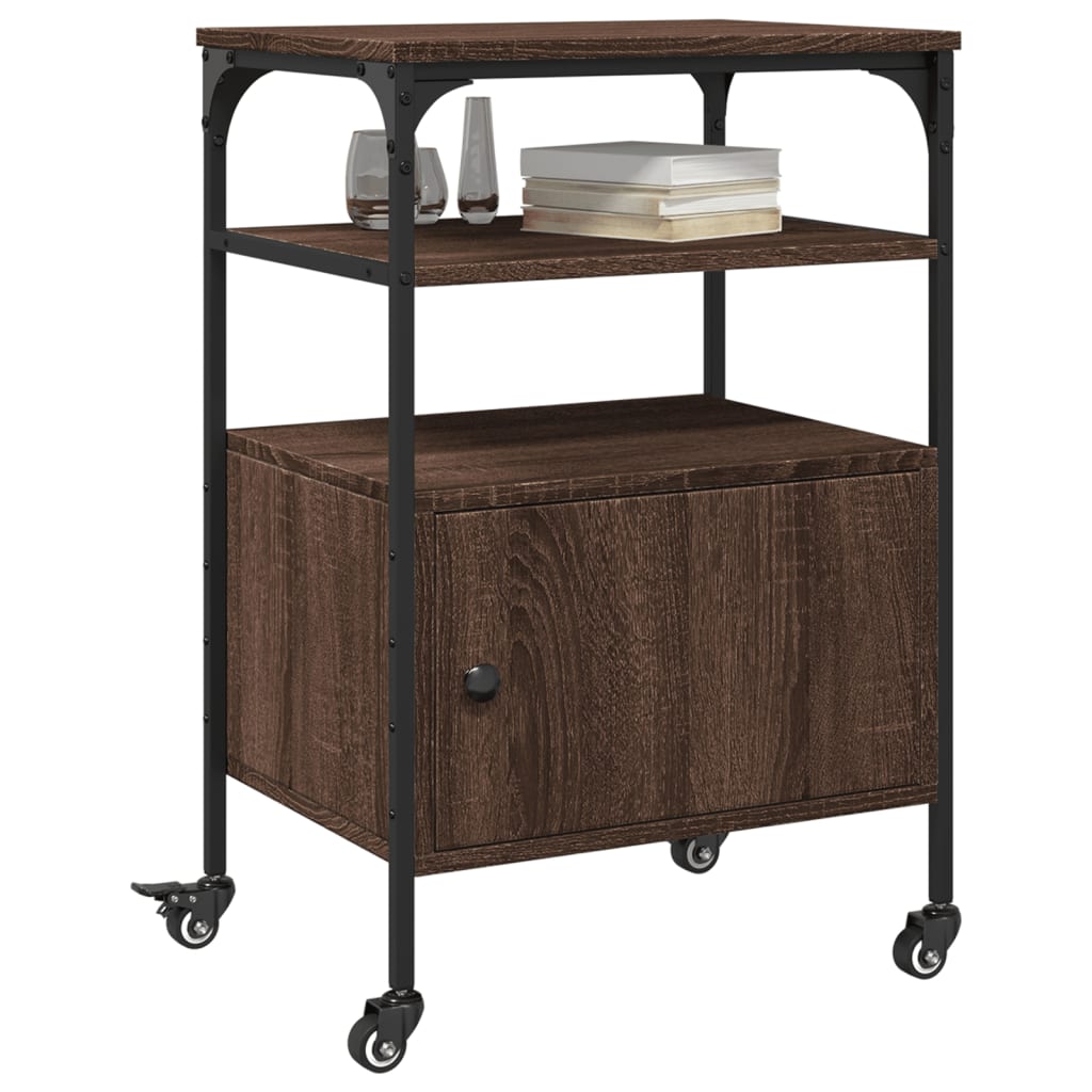 Printer Stand with 3 Shelves Brown Oak Effect 50 x 40 x 76 cm