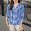 Женская повседневная блузка с V-образным вырезом и рукавом 3/4, свободная клетчатая блузка