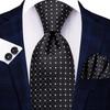 Hi-Tie Dark Gold Plaid Jacquard Mens Silk Tie Classic Necktie Cufflink Hanky Set