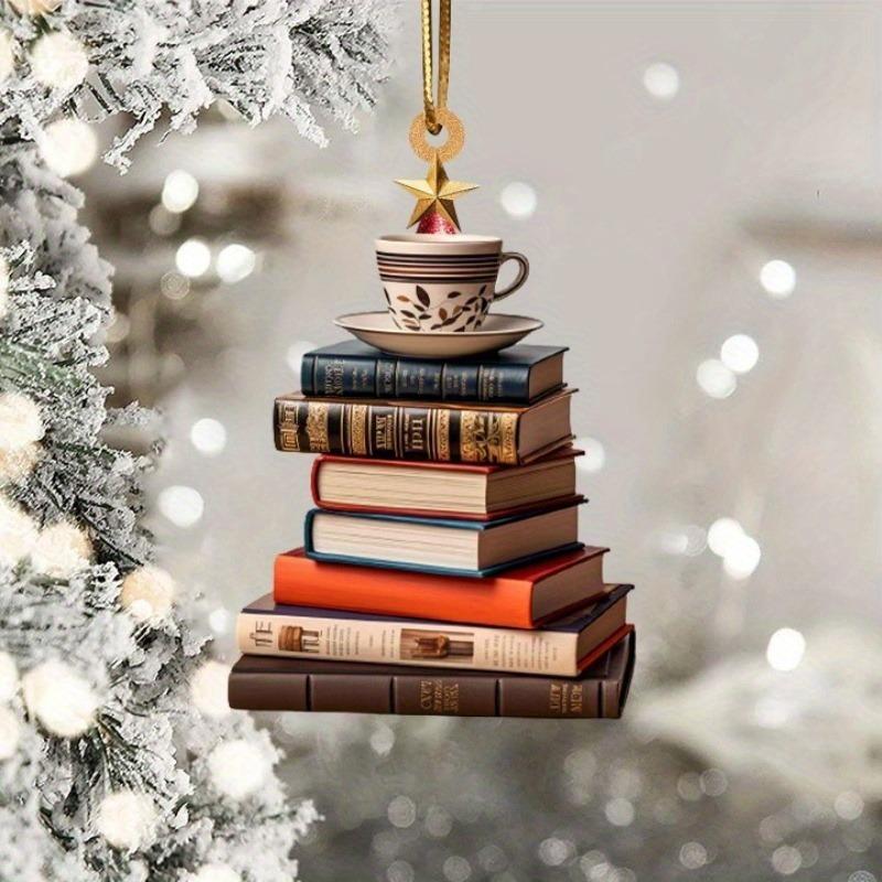 Набор из 5 акриловых подвесок в виде книг, выполненных в виде объемных фигурок, креативных подвесок для рождественской елки, автомобильного зеркала, сумки и брелоков, а также других рождественских акриловых украшений.