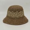 Summer handmade crochet hollow straw bucket hat female breathable splicing contrasting straw hat Internet celebrity ins pot hat couple