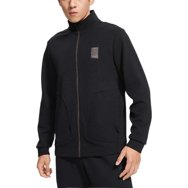 Li-Ning Fitness Series Solid Color Logo Patch Zip-Up Long Sleeve Hoodie Jacket Men Outerwear Black AWDS787-2