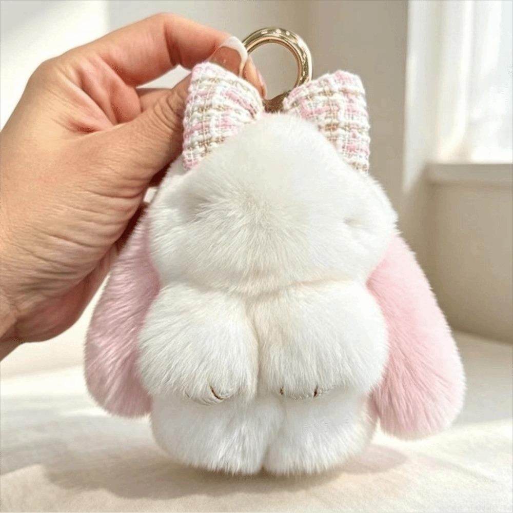 Hair Bow Plush Rabbit Keychain Rabbit Fur Bag Hanging Pendant Accessory Rabbit Plush Keychain Car