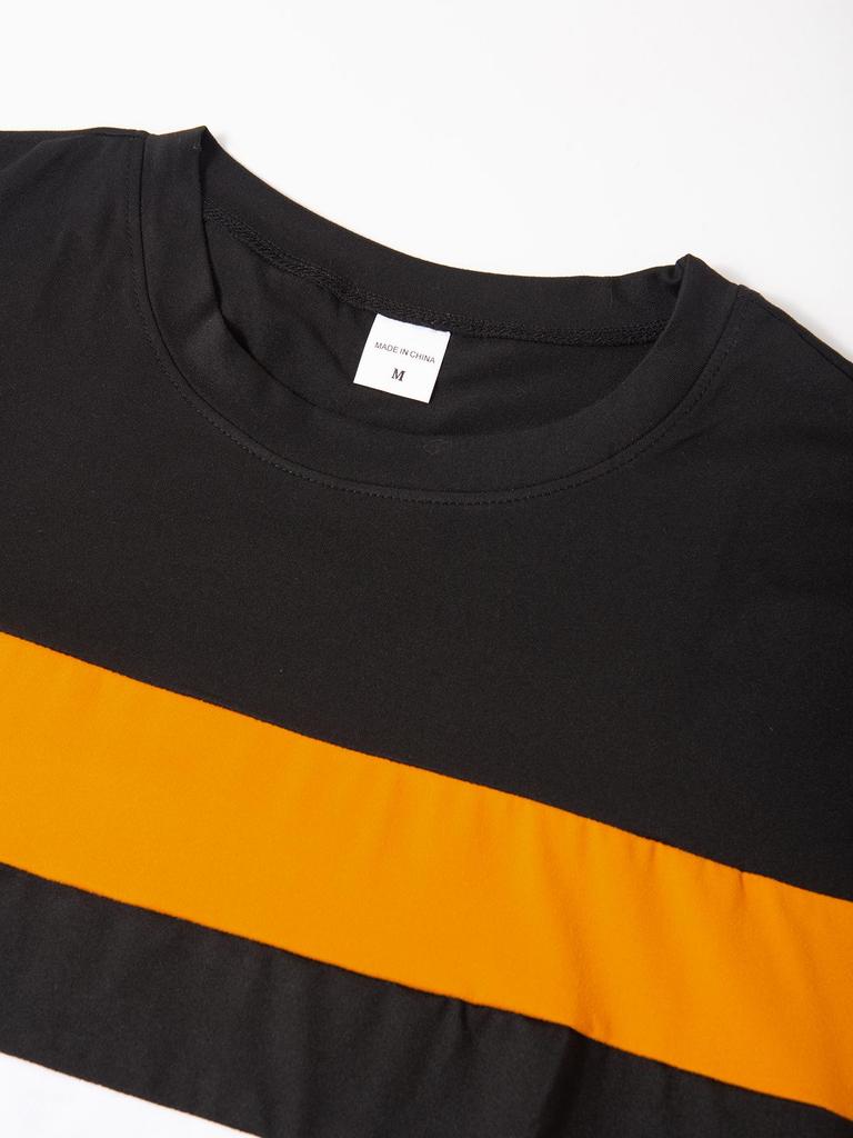 Plus Size Men's Color Block Crew Neck Long Sleeve Base Layer Pullover for Autumn & Winter