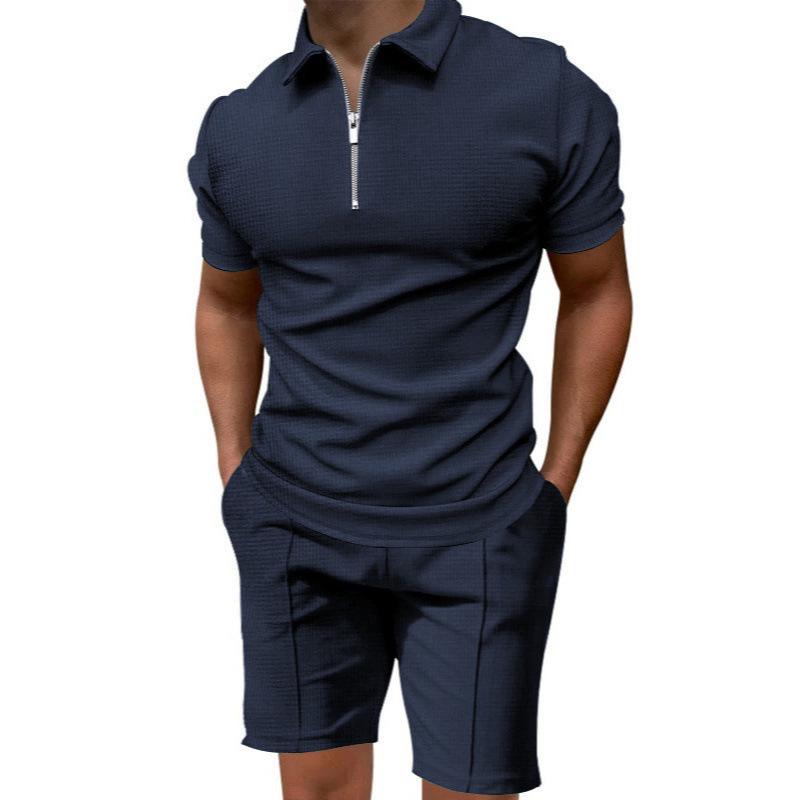 Men's Plus Size Waffle Knit Polo Shirt Set - Comfortable Short Sleeve, Solid Color, Casual Lapel Design