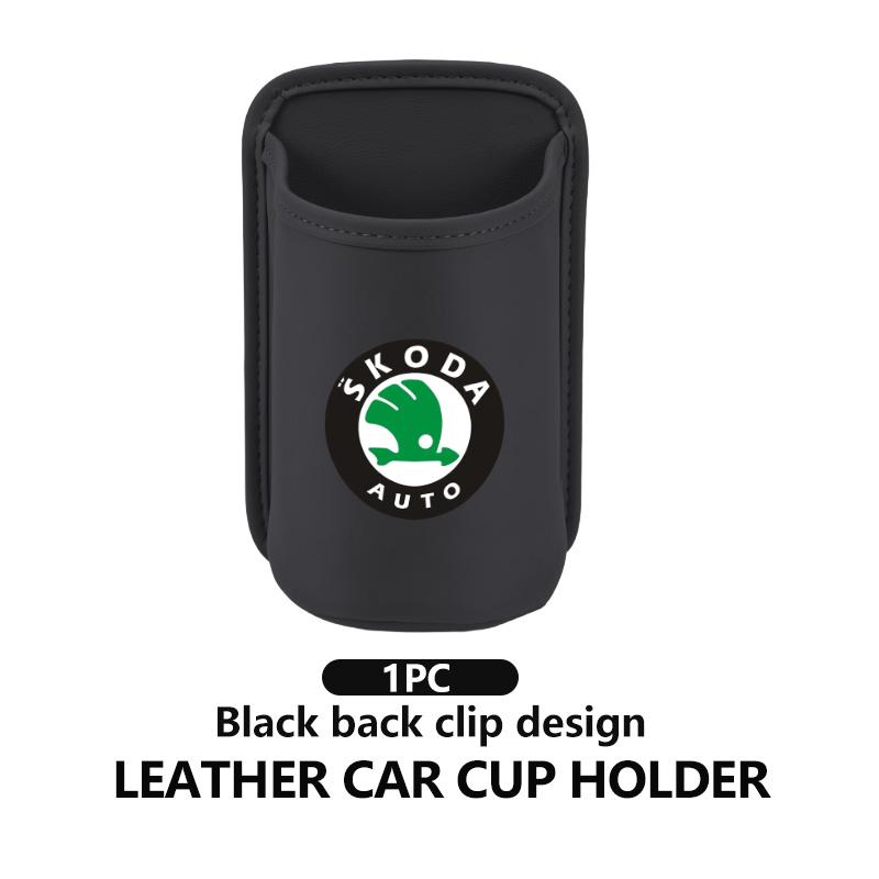 rjhwp8 For Skoda Car Seatback Water Cup Box Leather Mug Drinks Storage Bag Accessories Octavia A5 A7 RS Fabia Superb Rapid Karoq