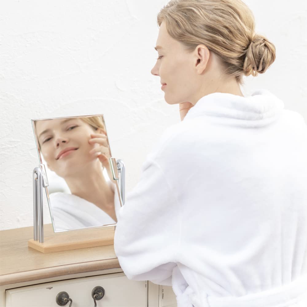 Horiuchi Kagami Kogyo Wooden Stand Mirror That Blends In with Your Living Room M Wood Grain Tabletop Makeup Birthday Gift Space, Size, Mirror, Mirror,