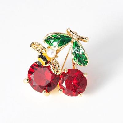 Новая милая брошь в виде красной вишни и пчелы, женская брошь унисекс из сплава циркона, нежная, простая, милая, модная, модная, фруктовая, брошь, булавка, подарки PD514