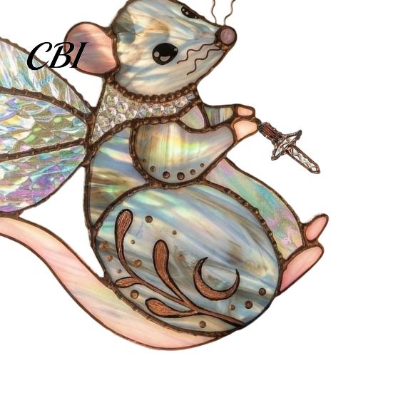 Bright Interior Accents Fairy Mouse Suncatcher, Stained Glass Style Acrylic Window Hanging Ornament, Woodland Fantasy Colorful Shadow Display