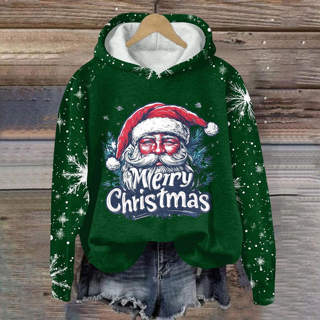 Женская модная толстовка с капюшоном и глубокими рукавами с рождественским принтом