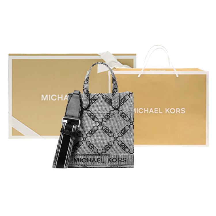 MICHAEL KORS Gigi Fabric Tote Bag, Shopping Bag, Handbag, Shoulder Bag, Crossbody Bag Women's Beige & Black 32F3S3GC4J-006