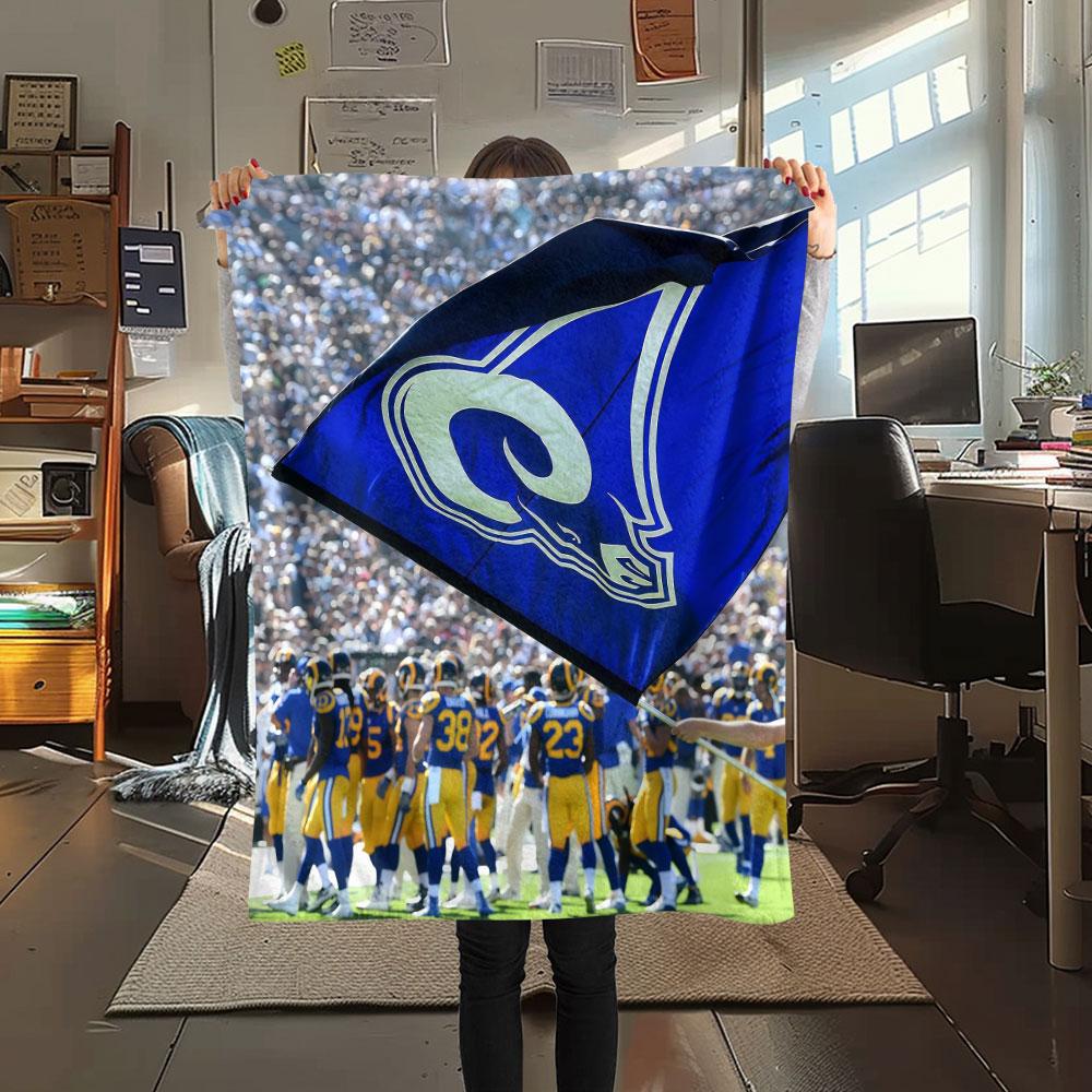 LA Rams Printed Flannel Blanket, soft throw for bedroom sofa, washable, fan merchandise, great gift.