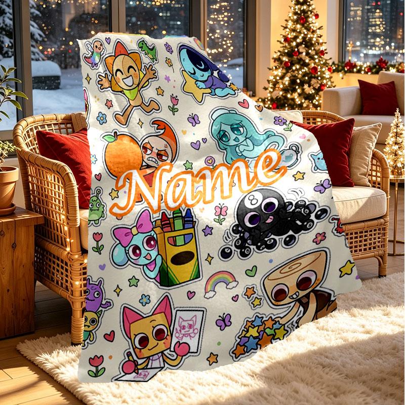 Custom Name Personalized Dandy's World Print Blanket, Home Decor, Bedroom, Sofa, Camping, Couch, Gifts for Birthday Christmas