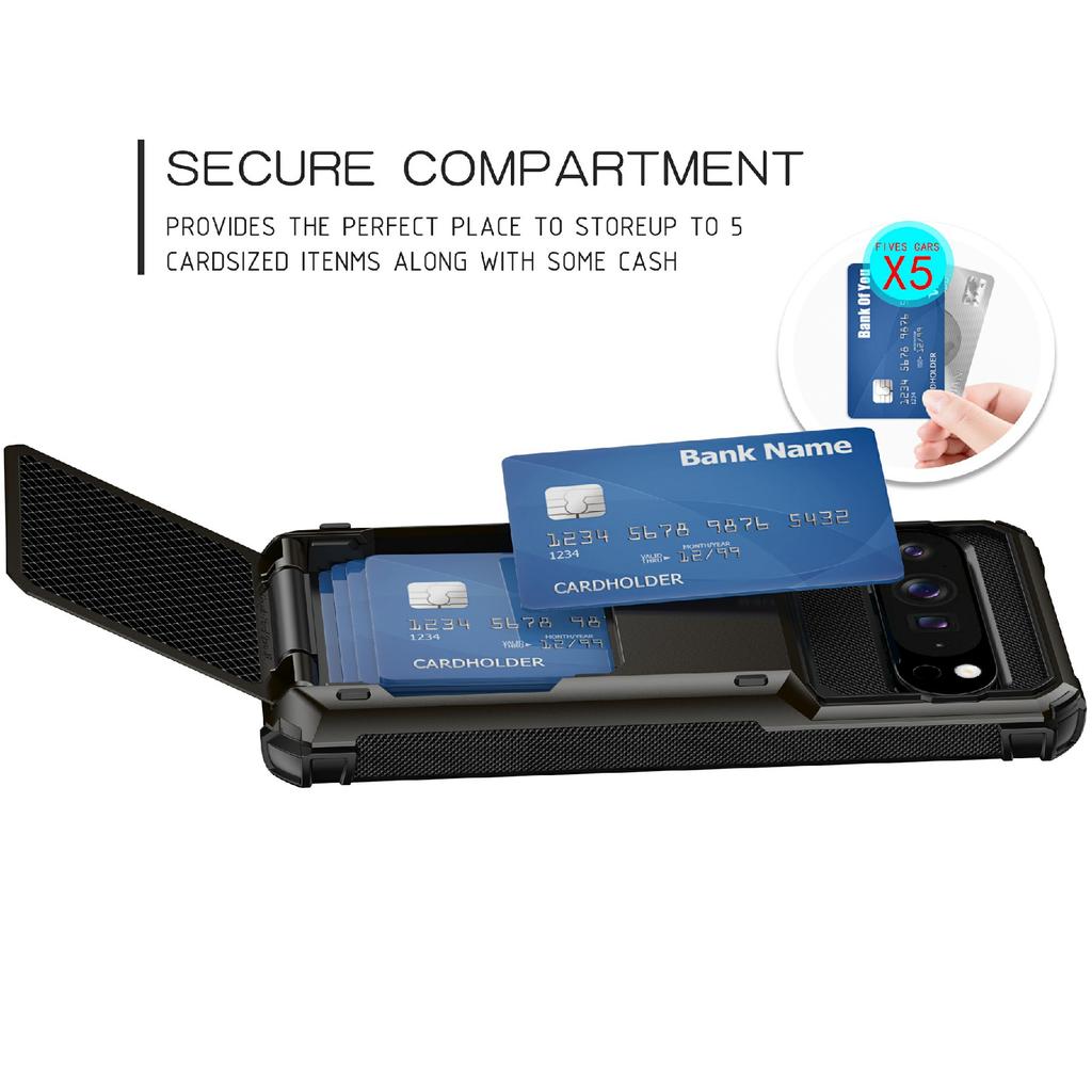 Для Google Pixel 10 Pro XL Чехол PC+TPU Двухслойная Задняя Крышка для Телефона с Держателем для Карт