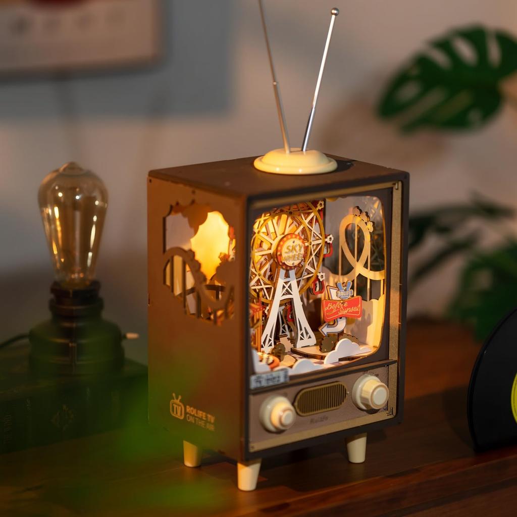 Tsukurundesu® 3D Wooden Puzzle with Japanese Instructions, Amusement Park Series, Lights Up, Moves, Spins, and Music (Sunset Park 2)