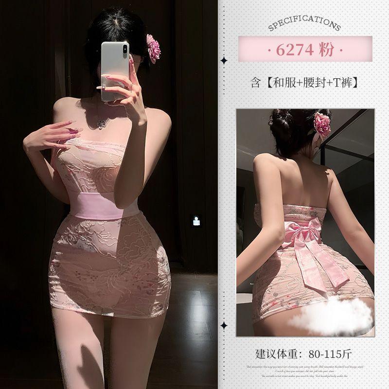 Tube top embroidery print perspective kimono suit sex underwear sexy hip wrap uniform sex underwear