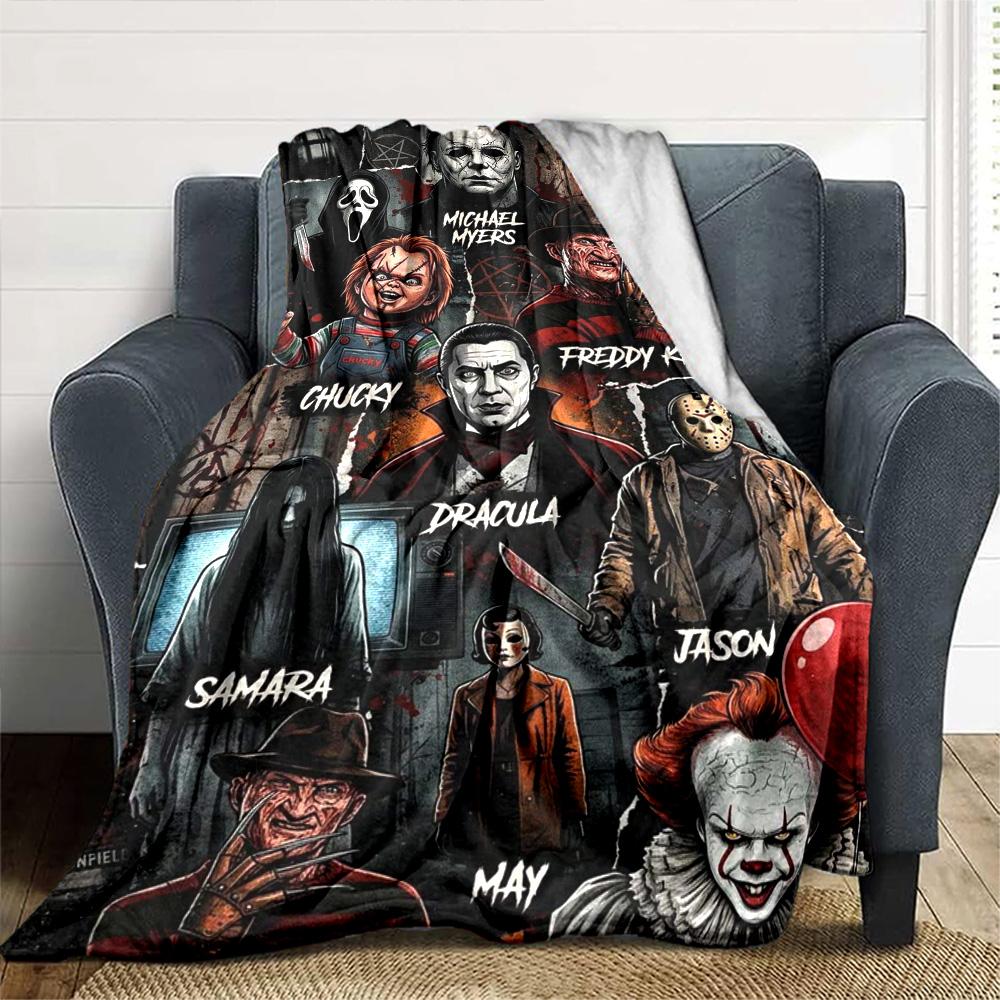 Horror Movie Series Print Flannel Blanket High Quality Warm Comfortable Cover for All Seasons Perfect for Gifts Home Decor