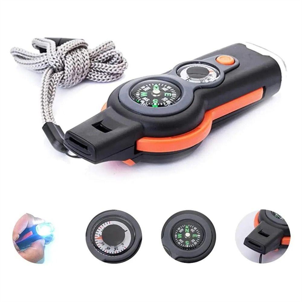 LED Light Emergency Whistle Compass 7 in 1 Whistle Multifunctional Survival Whistle Sporting Goods