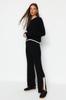 Women's Bottom-Top Set Fashion New Season Black Corded Color Blocked Knitwear Bottom-Top Set