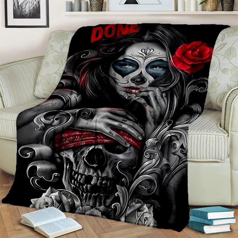 Horror Female Skull Dead Girl Gothic Blanket,Soft Throw Blanket for Home Bedroom Bed Sofa Picnic Travel Office Cover Blanket Kid