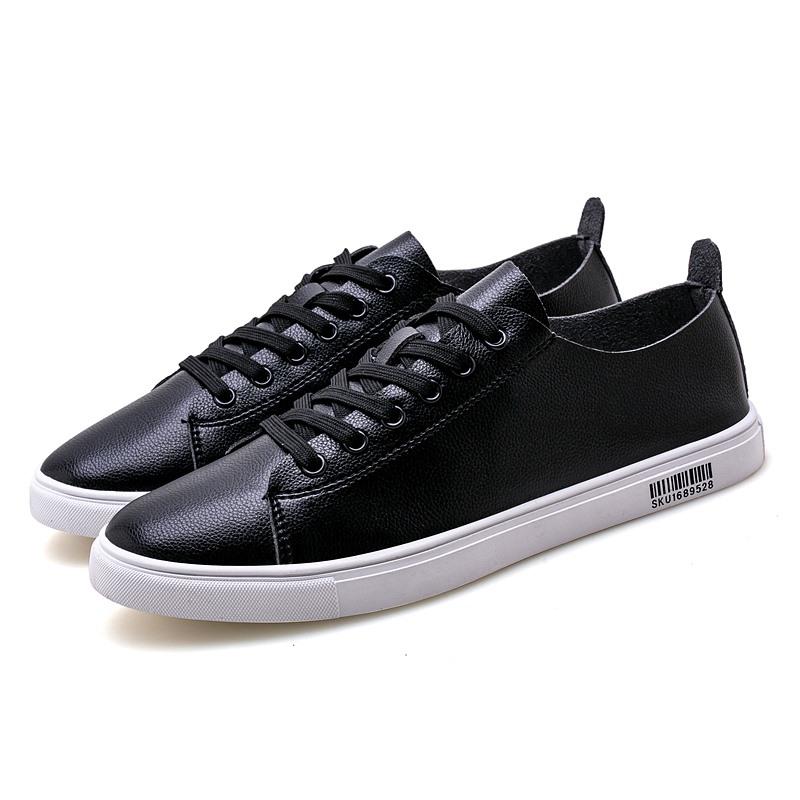 Soft PU Leather Men Shoes Male Sneakers Casual Shoes  Fashion Black White Shoes British Style Leather School Shoes Lace-up