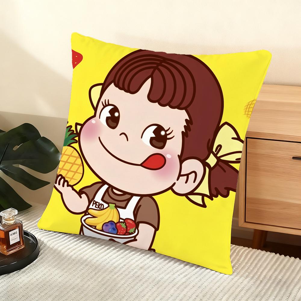 Fujiya M-Milky Peko Cushion Cover Soft Short Plush Pillow Cover Smooth Cozy Texture Aesthetic Cushion Case Home Decor
