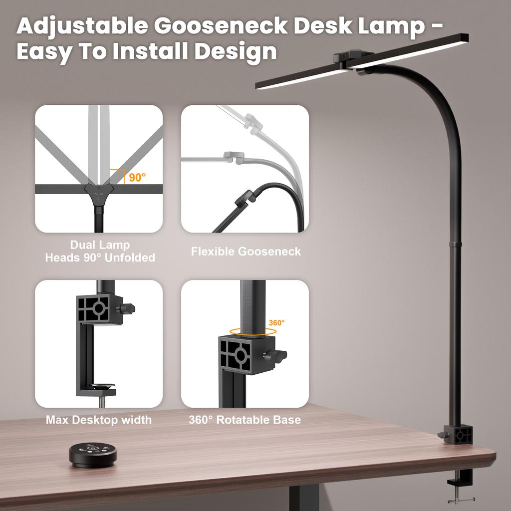 Double Head Swing Arm Desk Lamp RGBCW LED Office Light RGB Color Changing Light Music Sync Touch